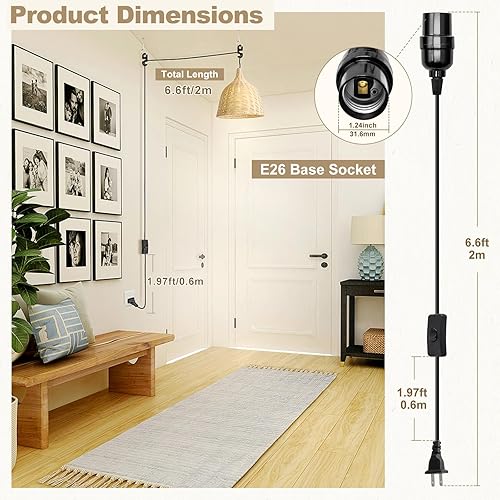 Miniatura 10 de DiCUNO Cable de extensión colgante para farol, enchufe de lámpara colgante E26, interruptor de encendido y apagado cerca de enchufe polarizado, 13