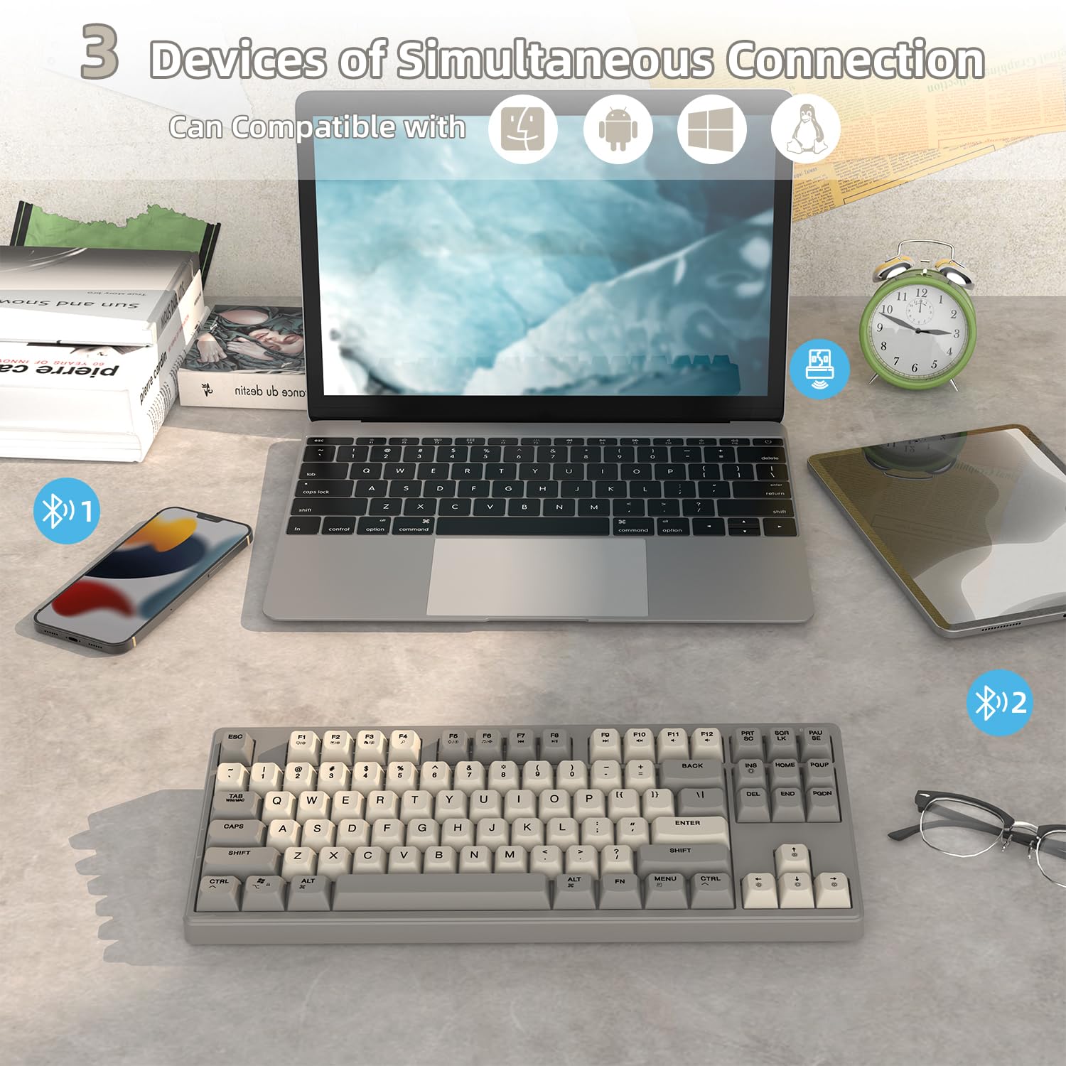 M87 TKL- Draadloos gamingtoetsenbord met dubbele modus, Bluetooth / 2,4