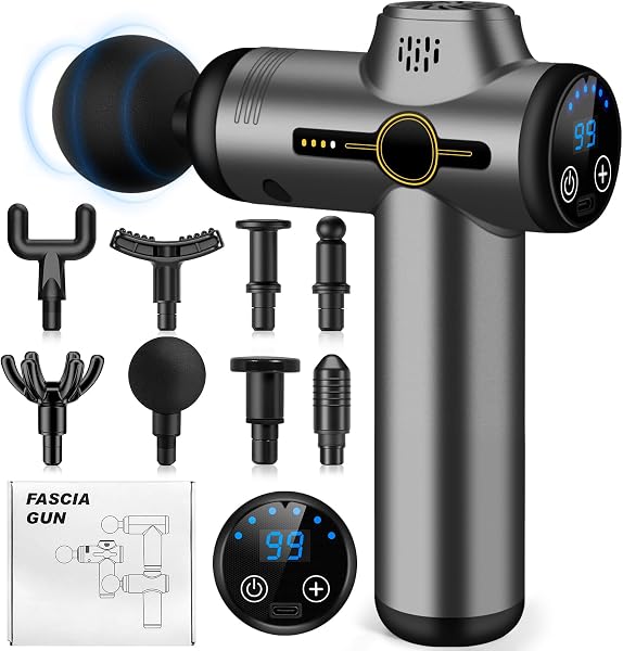 AQXONG Mini pistola per Massaggio Muscolare, 99 Velocità, Pistola da Massaggio Ultra Silenziosa 35DB, 8 Testine Massaggianti, Display LCD, Massaggiatore Portatile per Alleviare i Dolori Muscolari - 1