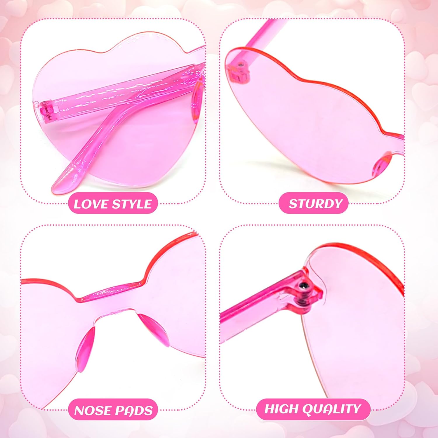 24 Pack Valentine's Day Glasses,Heart Shape Sunglasses,Heart Shape Pink Glasses for Valentine,Prop,Wedding Decor,Party Favors Accessory - Image 3