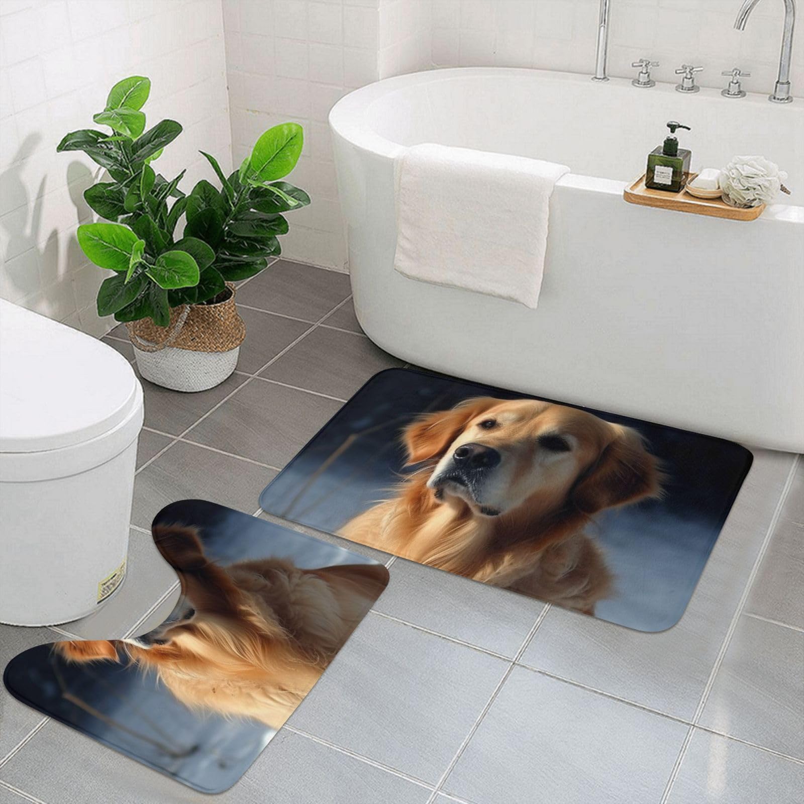 Tapis de bain en forme de U Golden Retriever lot de 2 pour salle d'eau