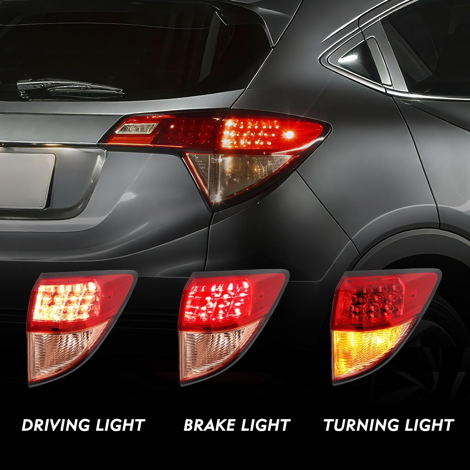 LED Tail Light Assembly Compatible with 2016-2022 Honda HRV Taillights Rear Outer Taillamp Brake Light Right Passenger Side
