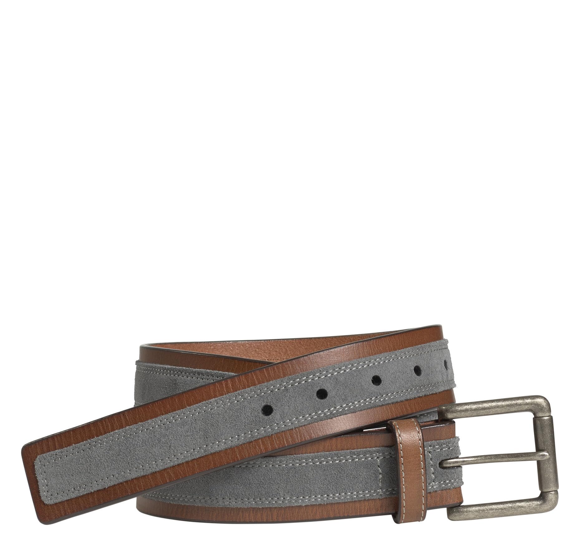 Johnston Murphy Mens Suede Overlay Belt Brown Leather Gray Suede 34