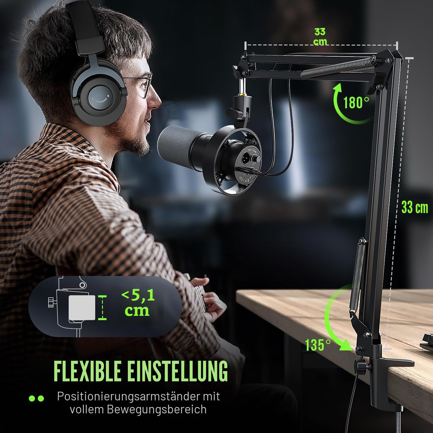 FIFINE Podcast Mikrofon K688 mit Boom Arm, USB/XLR Dynamic Mic Kit mit Mute Button, 3,5 mm Kopfhörer Jack für Studio/Musikaufnahme/Streaming Kompatibel mit PC/Computer/XLR Mixer - K688CT