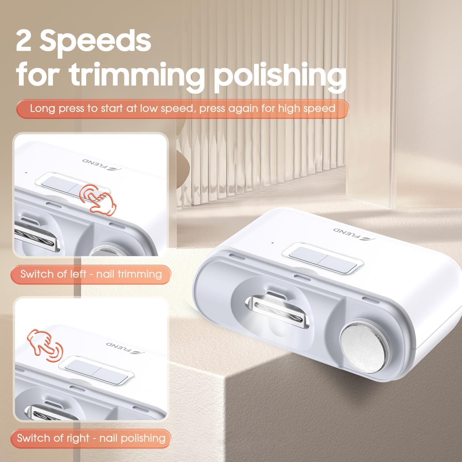 Elektrischer Nagelknipser, Nageltrimmer Nagelpolierer 2 in 1, Automatischer Elektrische Nagelknipserr 2 Geschwindigkeiten, Fingernagelknipser, Nagelfeile mit Licht, ManiküreSet Nagelknipser für Babys