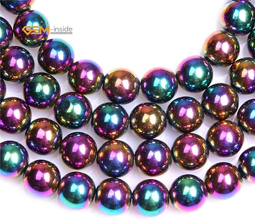 Miniatura 8 de GEM-Inside - Cuentas sueltas de hematita con revestimiento metálico azul de 0.157 in no magnéticas, cuentas redondas de energía para hacer joyas, 15