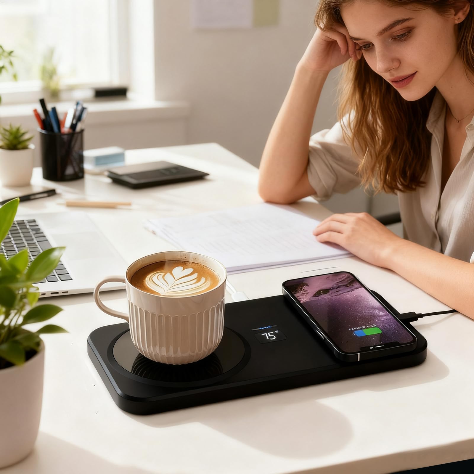 Calentador de Tazas de café Placa térmica Recargable para café, Agua, Leche | Calentador sin cables taza café base térmica Para teléfono, reloj, hogar, oficina, hombres y mujeres