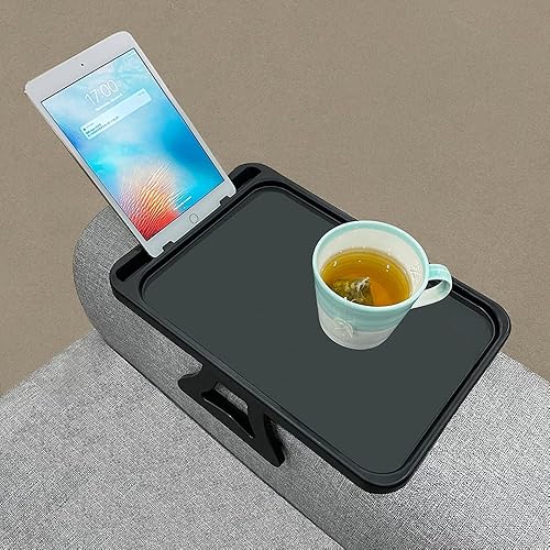Miniatura 3 de Xchouxer Mesa de clip para reposabrazos de sofá, bandeja de aperitivos de TV, prácticos controles remotos/bebidas/soporte para teléfono (negro)