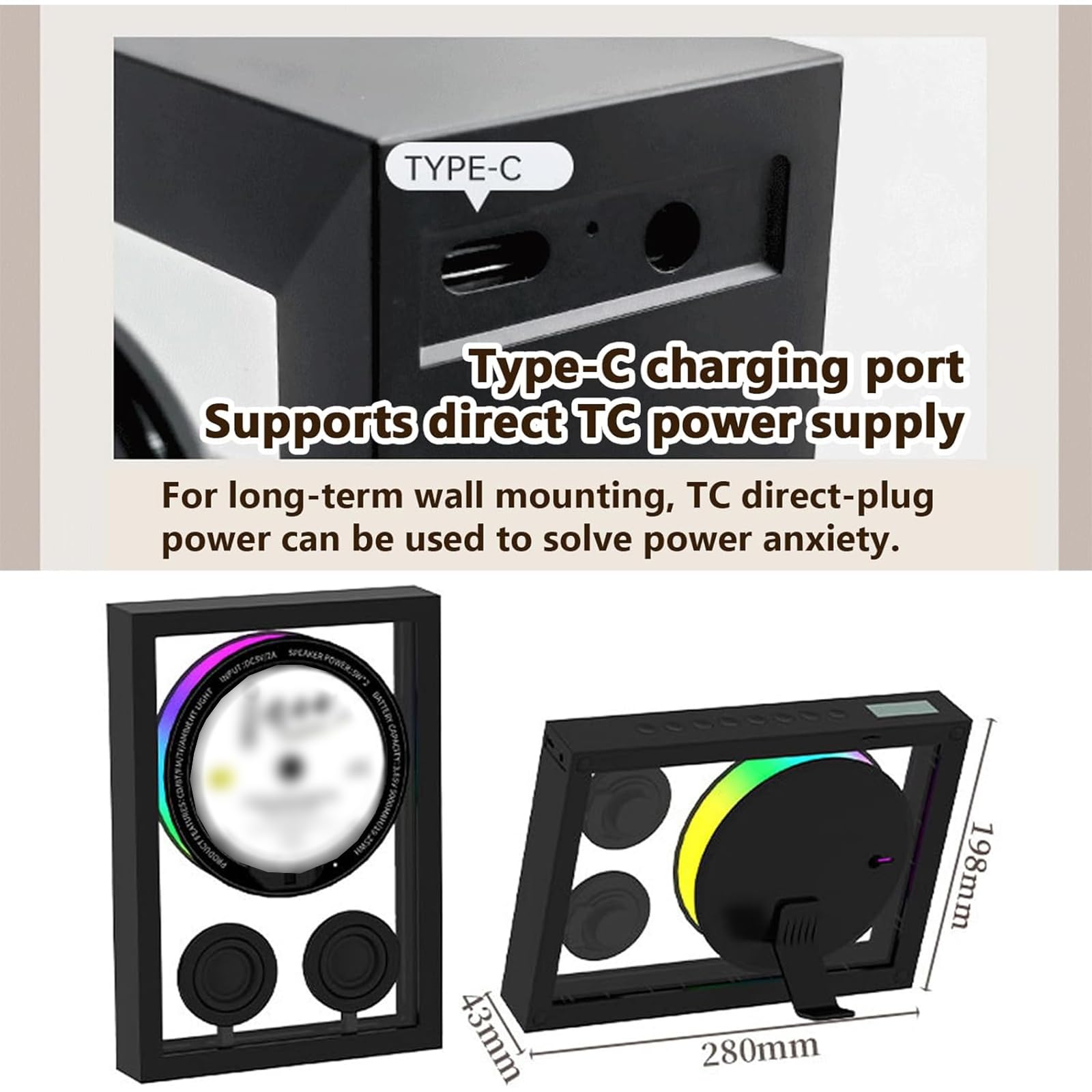 Reproductor de CD Bluetooth con control remoto, luz ambiental y marco de fotos decorativo de música, compatible con tarjeta TF/radio FM, 3 opciones de colocación para el hogar y la oficina