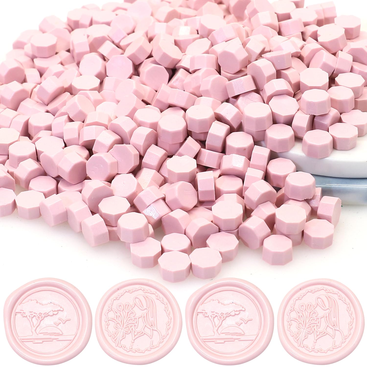 Dusty Pink Wax Seal Beads, Octagon Sealing Wax Beads, 400pcs Wax Seal Beads Set for Wax Seal Stamp, Great Wax Melts for Stamp Seals, Wedding Invitation, Letter Envelope (Dusty Pink)
