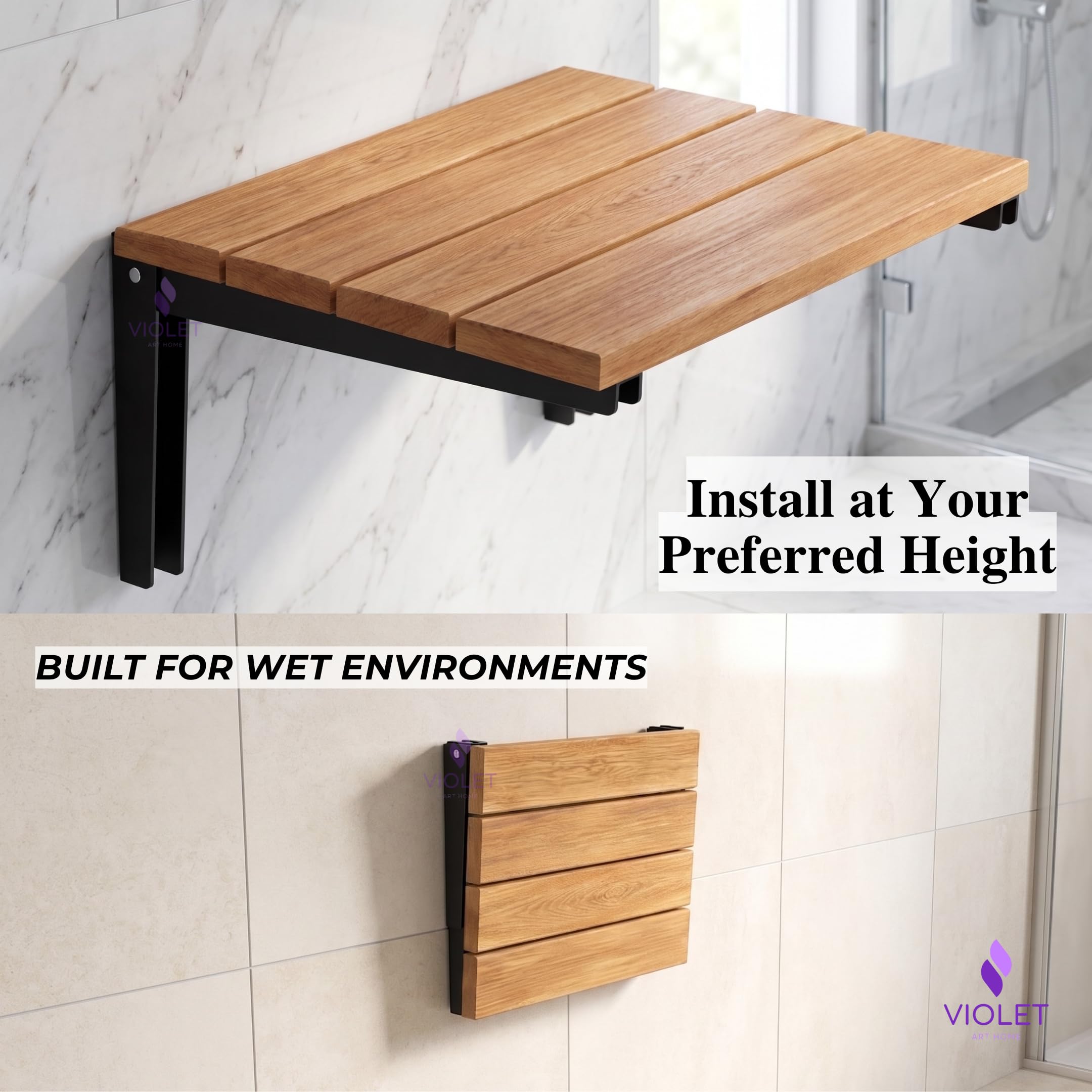 Asiento de ducha plegable de madera de teca maciza natural, banco de ducha plegable, taburete de ducha plegable montado en la pared, asiento de ducha interior para personas mayores, discapacitadas