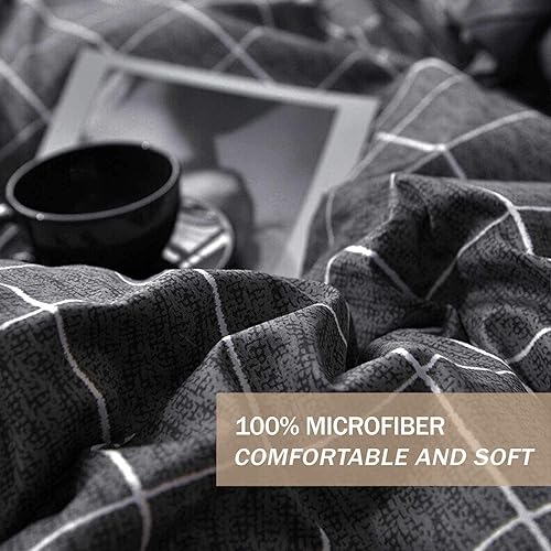 Miniatura 4 de Nanko Juego de funda de edredón tamaño matrimonial, 80 x 90 pulgadas, 3 piezas, 1200 hilos, microfibra de lujo, con cierre de cremallera, lazos,