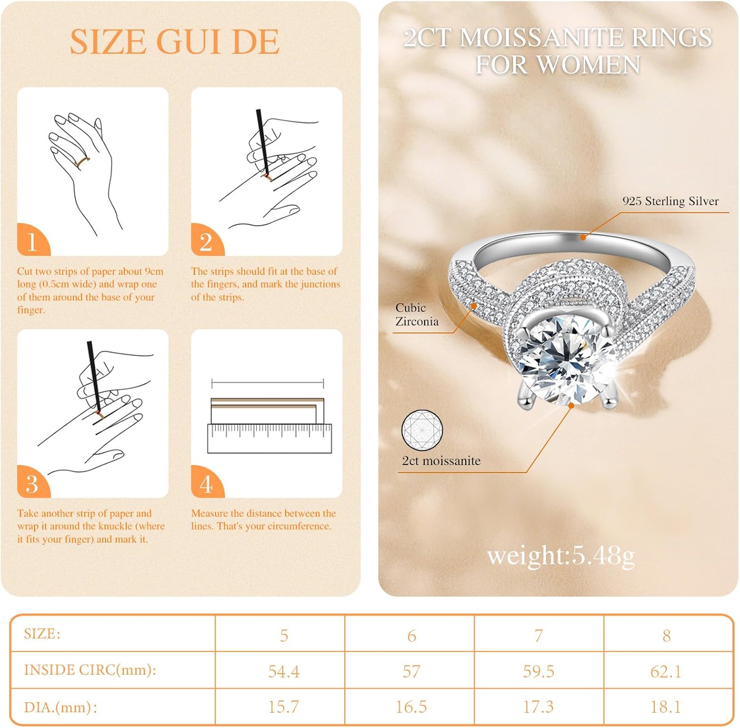 2ct Moissanite Rings for Women & Preserved Real Rose-Eternal Flowers Rose, Engagement Promise Rings for her