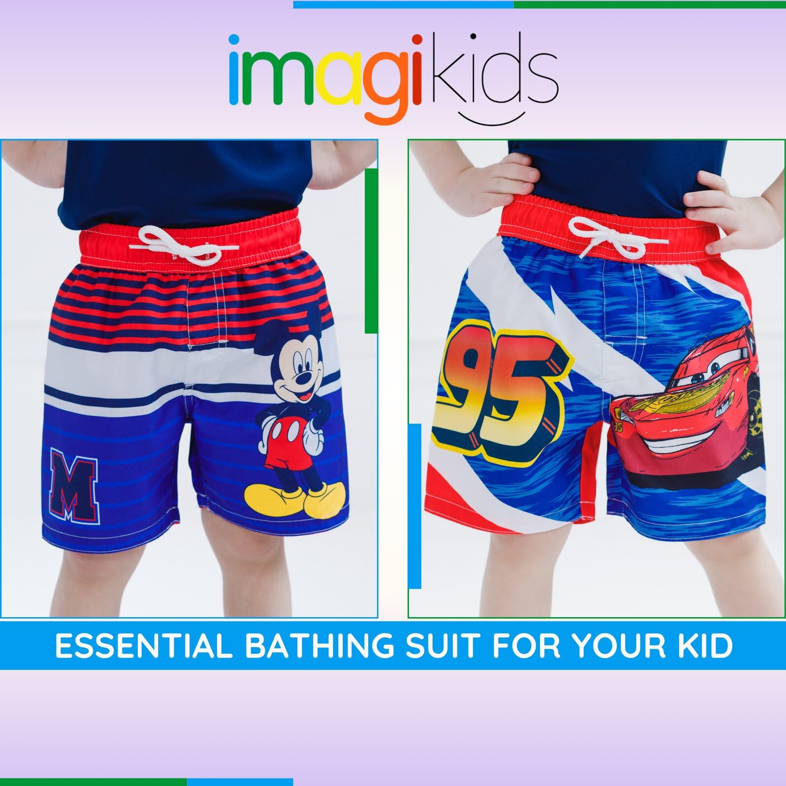 Disney Set da 2 pezzi con protezione anti-rash guard e costume da bagno per bambini e bambini | Protezione solare UPF 50+, maniche corte, elastico in vita, fodera in rete integrata