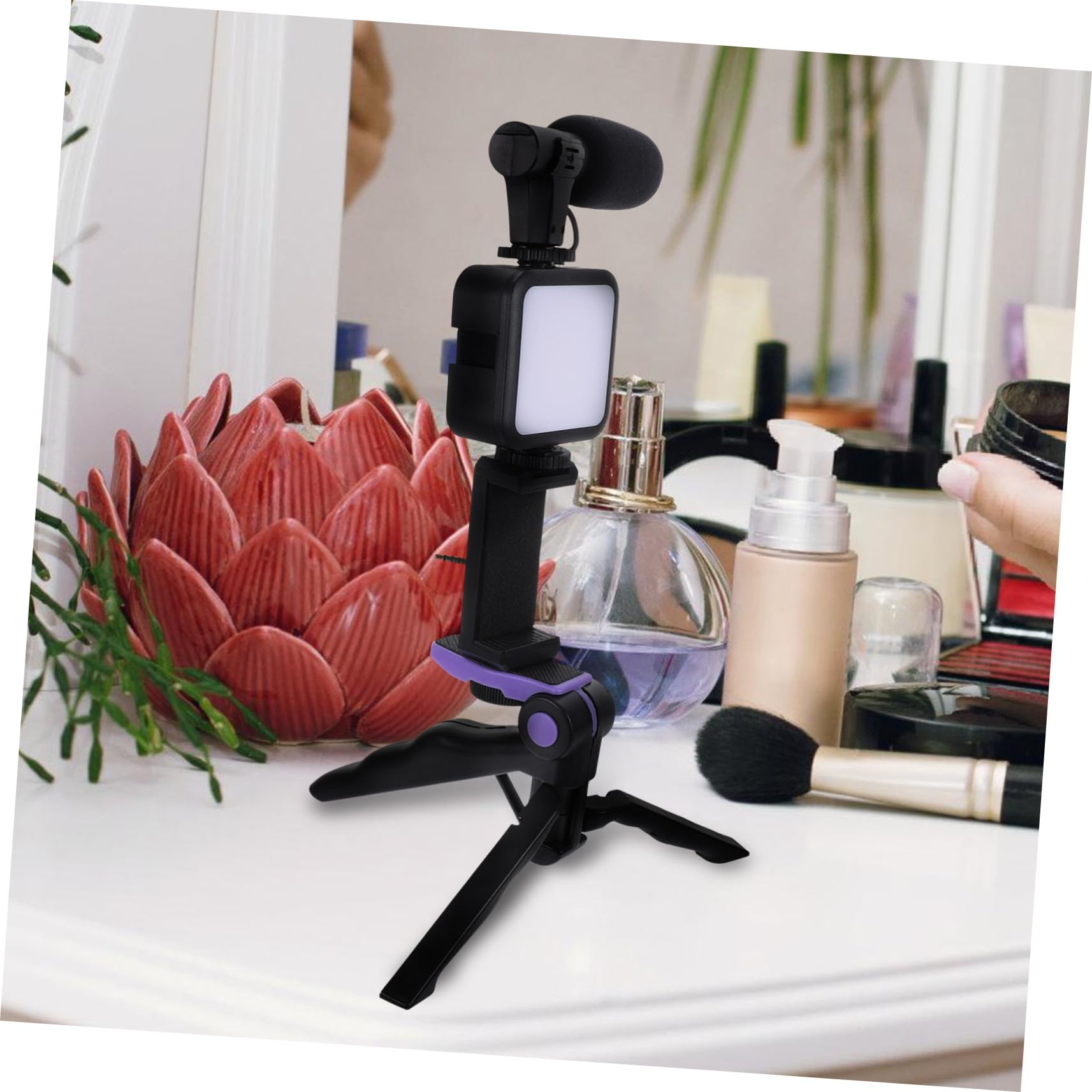 Trípode para Teléfono con Luz de Relleno Negro Abs 1 Juego | Soporte Móvil, Micrófono y Mando a Distancia, Cobre y Led, Fotografía y Viaje, para Principiantes y Profesionales
