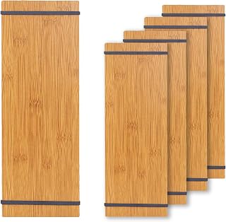 LZMS 4 Pcs 4 1/2" x 12 1/2" Natural Wood Color Clipboards - Menu Holder - Check Presenter with Straps - for Pocket Sized Notepads