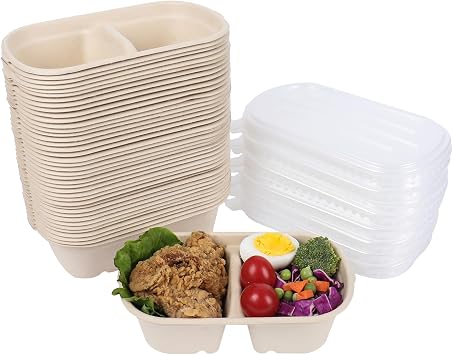 23 oz 2 compartments Disposable bowls with lids Plant Fiber 50 Pack