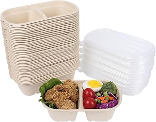 23 oz Disposable bowls with lids, 2 compartments Sugarcane Fiber Food Container Food Storage 50 Pack