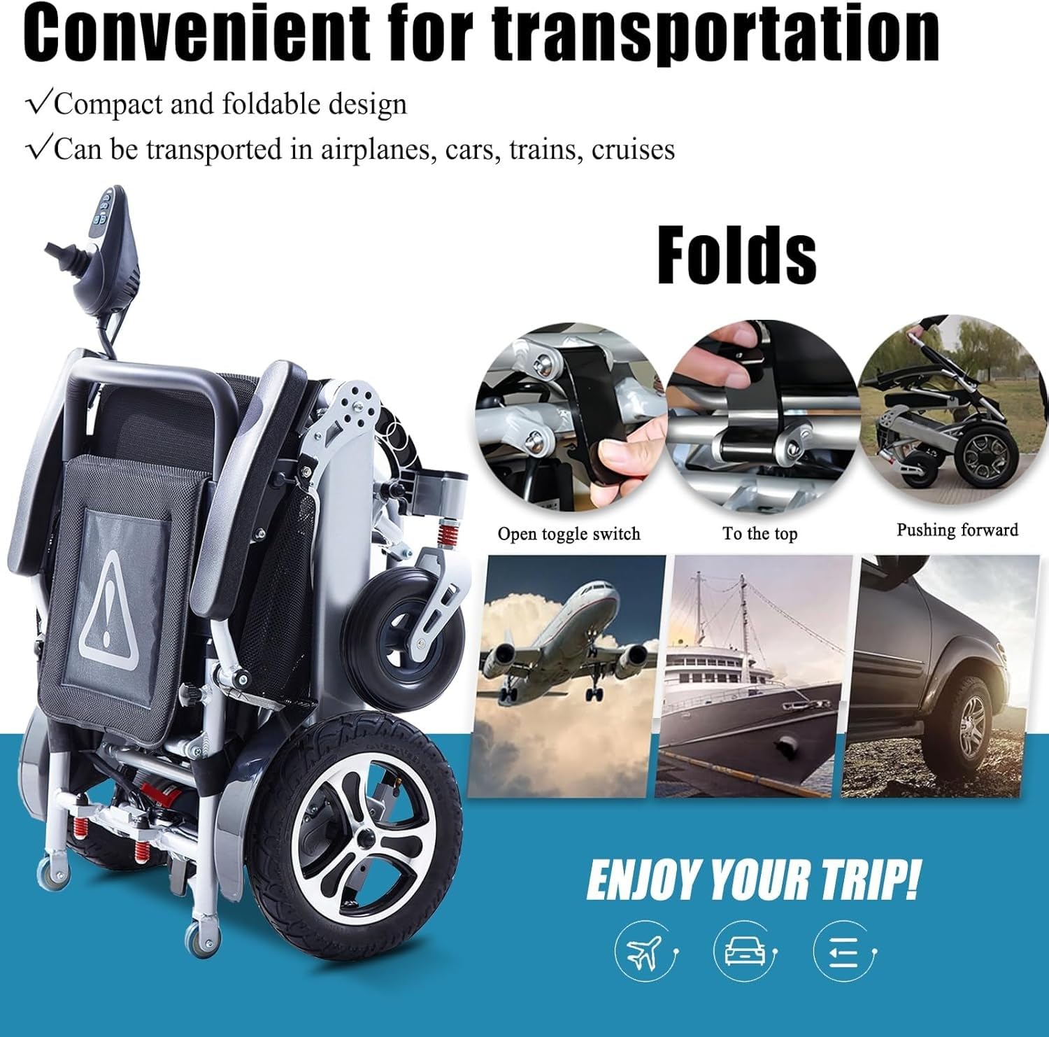 Silla Ruedas Eléctrica Plegable Ultraligera,Silla Ruedas Viaje Sillas Ruedas Eléctricas Ligeras Adultos Y Personas Mayores Soporte 150 Kg,Sillas Ruedas Eléctricas Todo Terreno