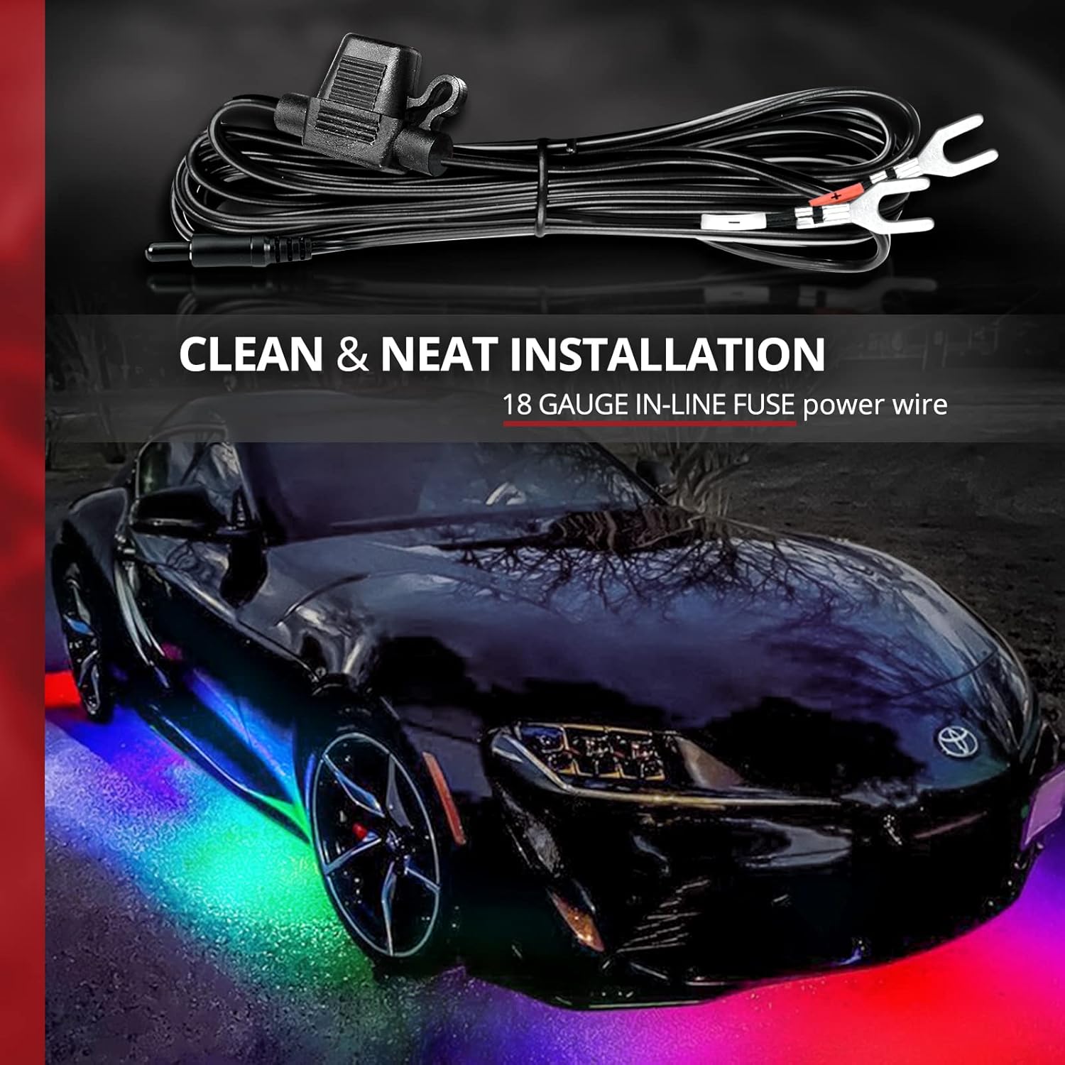 OPT7 Aura Pro - Kit De Luces Subterráneas Para Coche Con Control De Aplicación, 4 Tiras De Luz LED Impermeables De Aluminio Rígido Con Acento De Neón, Modos Multicolores De Sincronización De