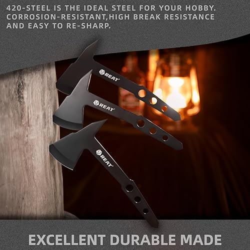 Miniatura 5 de REAT Hacha de lanzamiento de 3 unidades con funda, diseño de espiga completa de 10.5 pulgadas con revestimiento negro para juego de lanzamiento de