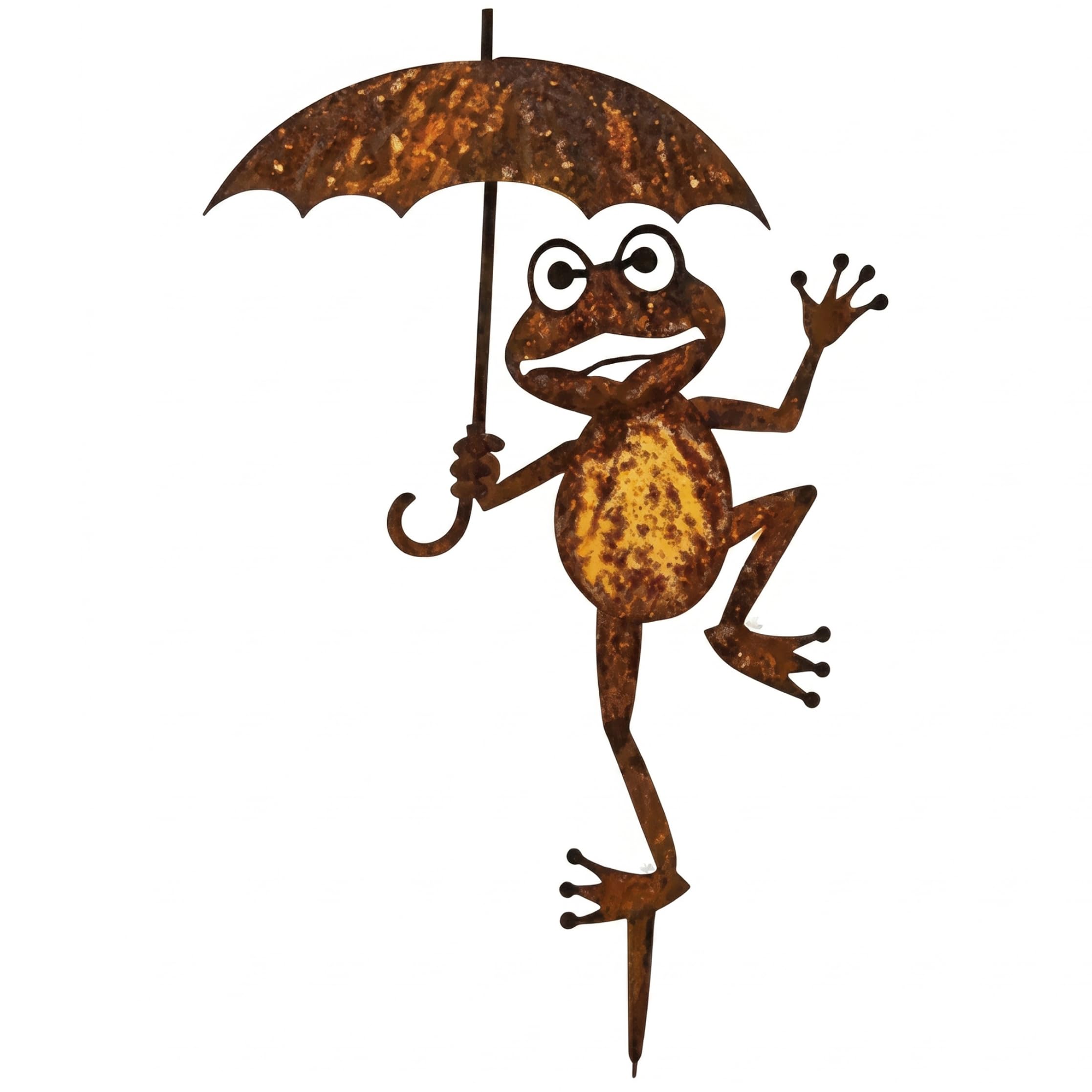 Yeaxxsqy 12×6 Inch Funny Frog Garden Decoration, Rustic Garden Stake Hold Umbrella Rust Decoration Iron Vintage Outdoor Yard Decor, Rust
