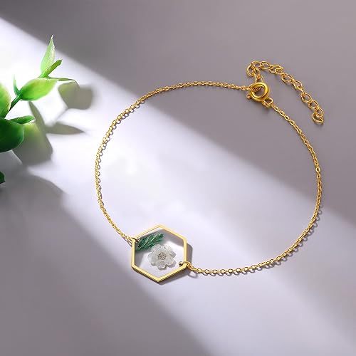 Miniatura 14 de Forget-Me-Not Pressed Wildflower Bracelet Pressed Flower Bracelet Gold/Silver Pressed Flower Jewelry Personalized Handmade Jewelry Gift For