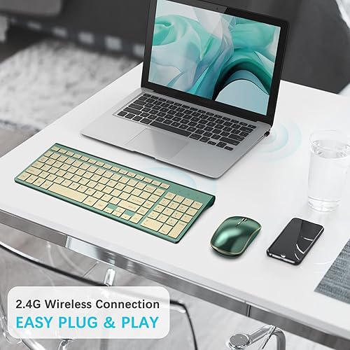 Miniatura 2 de J JOYACCESS - Teclado inalámbrico de 2.4 G con teclado numérico, clics silenciosos y duraderos para portátilescritoriotabletaMac, color blanco