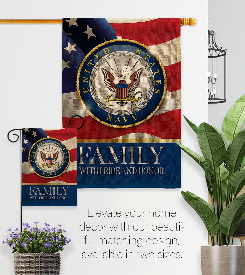 US Navy Family Honor Burlap Garden Flag - Armed Forces USN Seabee United State American Military Veteran Retire Official - House Decoration Banner Small Yard Gift Double-Sided Made In USA 13 X 18.5