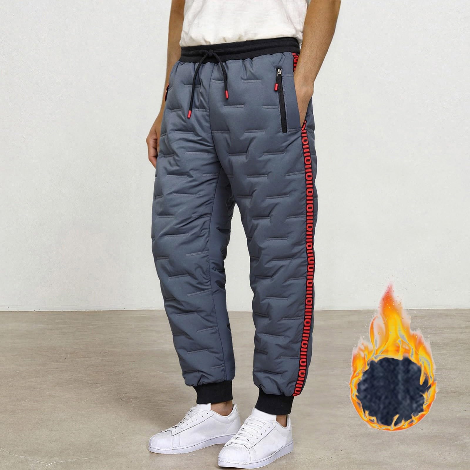 Pantaloni da jogging da uomo, caldi, da neve, imbottiti, in pile, da trekking, da sci, per il tempo libero, da allenamento