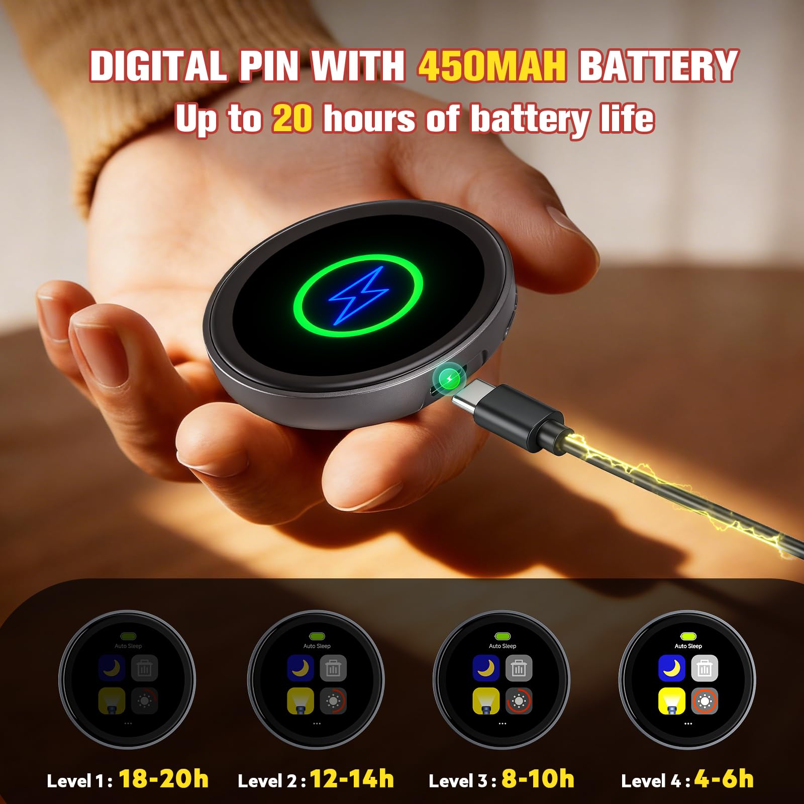 Digital Pin, Digital Badge with Touch Screen LED Display, Customizable Anime Style Wearable, Smart Button for FIFA World Cup Footbal Party, Cosplay, Fandoms（For <8MB MP4, Multi/Single Imgs, Marquee） - 5