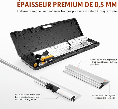VEVOR Kit lames d'écumage pour cloisons sèches, lames d'écumage 178/254/356/406/610 mm manche d'extension 862-2072 mm, couteau inox pour revêtement de gypse, pour plaques de plâtre, plaques murales - 3