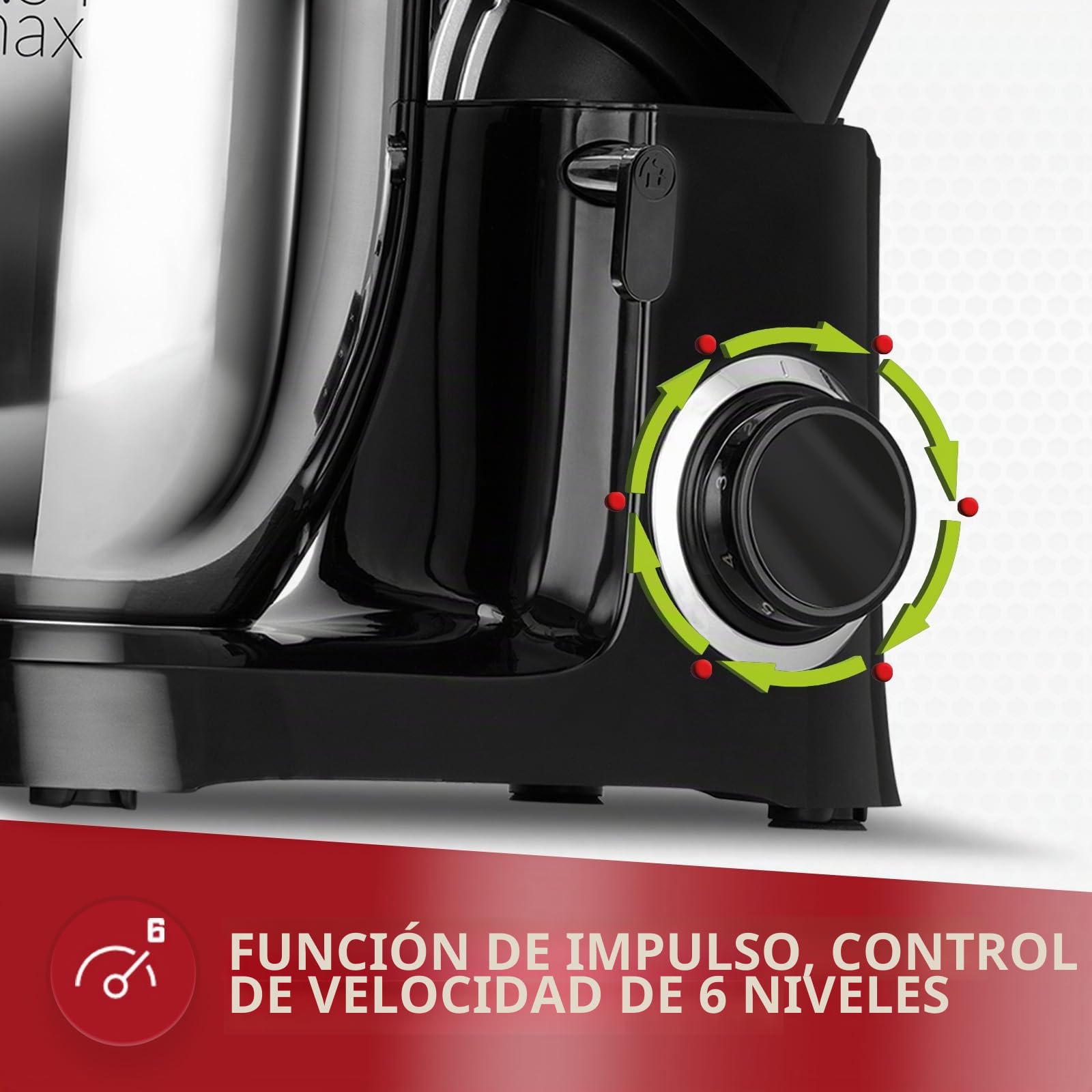 MPM MRK-19 Batidora Amasadora Repostería Profesional Robot Cocina Orbital, 2200W Máx. 6,5L Bol Acero Inox, 6 Velocidades + Función Pulso, Sistema Planetario, Tapa Anti salpicaduras, 3 Accesorios