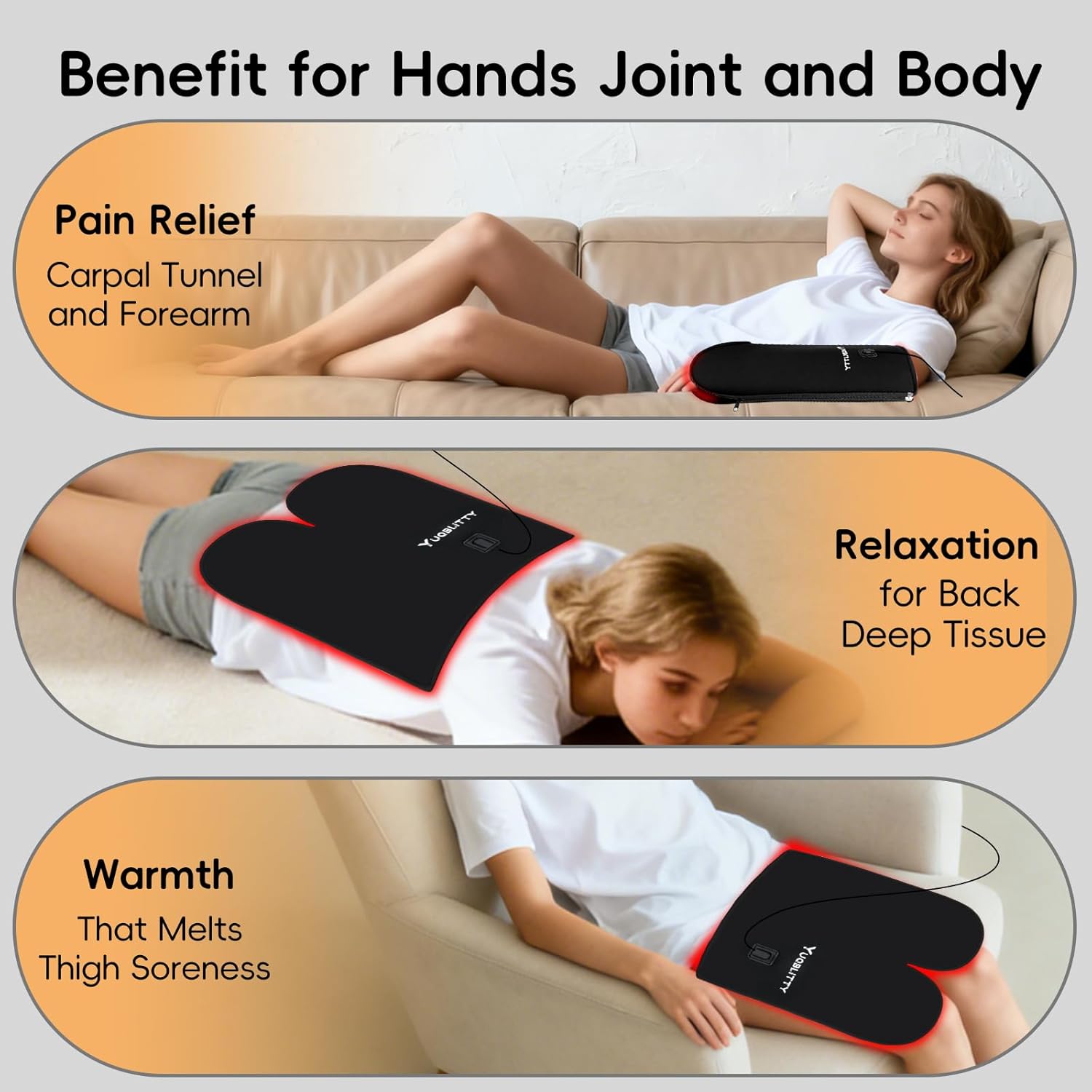 Oversized Red Light Therapy Gloves for Hands Wrist Arms Joints, 660nm & 850nm Infra Red Heated Small Therapy Mat for Back Thign Relax, Timer, for Women Men, 6.6FT Cord - Image 7