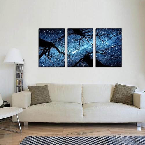 Miniatura 2 de KREATIVE ARTS Lienzo decorativo para pared, diseño de cielo estrellado y árboles rodeados, bosque, paisaje, decoración del hogar, listo para colgar,