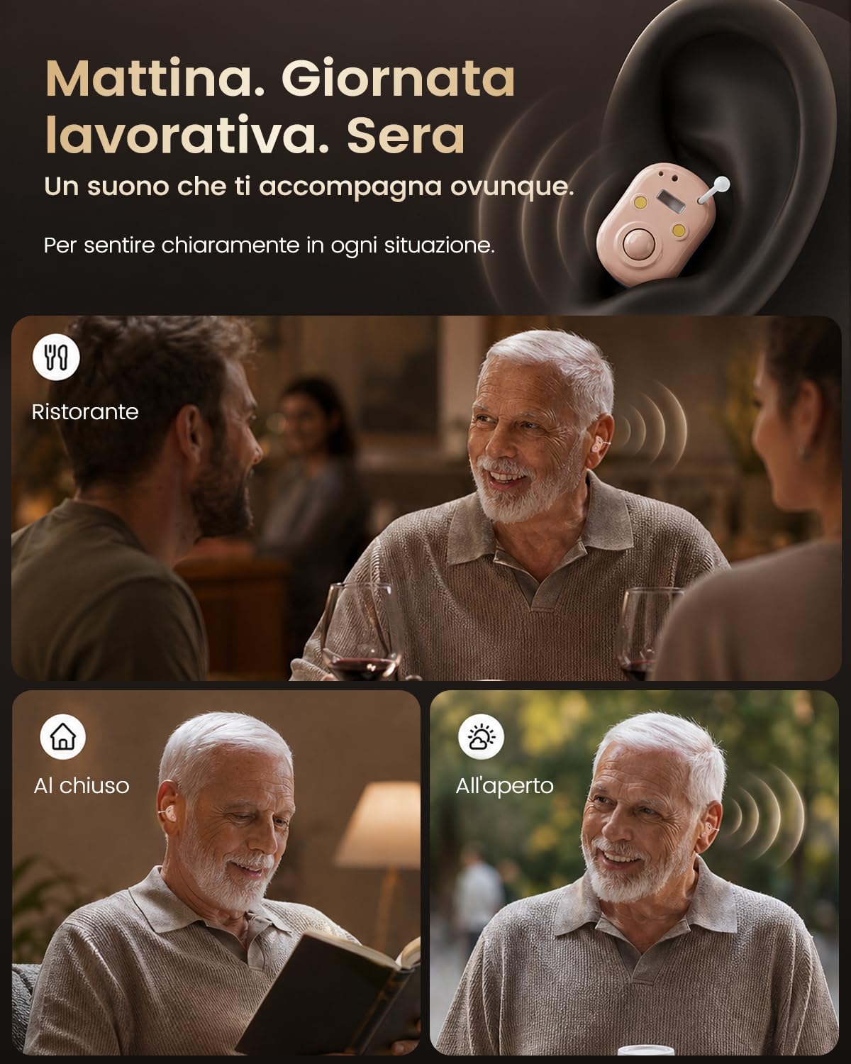 Dispositivo Auricolare Digitale Invisibile per Adulti, Custodia di Ricarica con Display LED, 18 Ore di Autonomia, Design Quasi Invisibile, Dispositivo per l'udito per Anziani,36 Ore Totali e Custodia