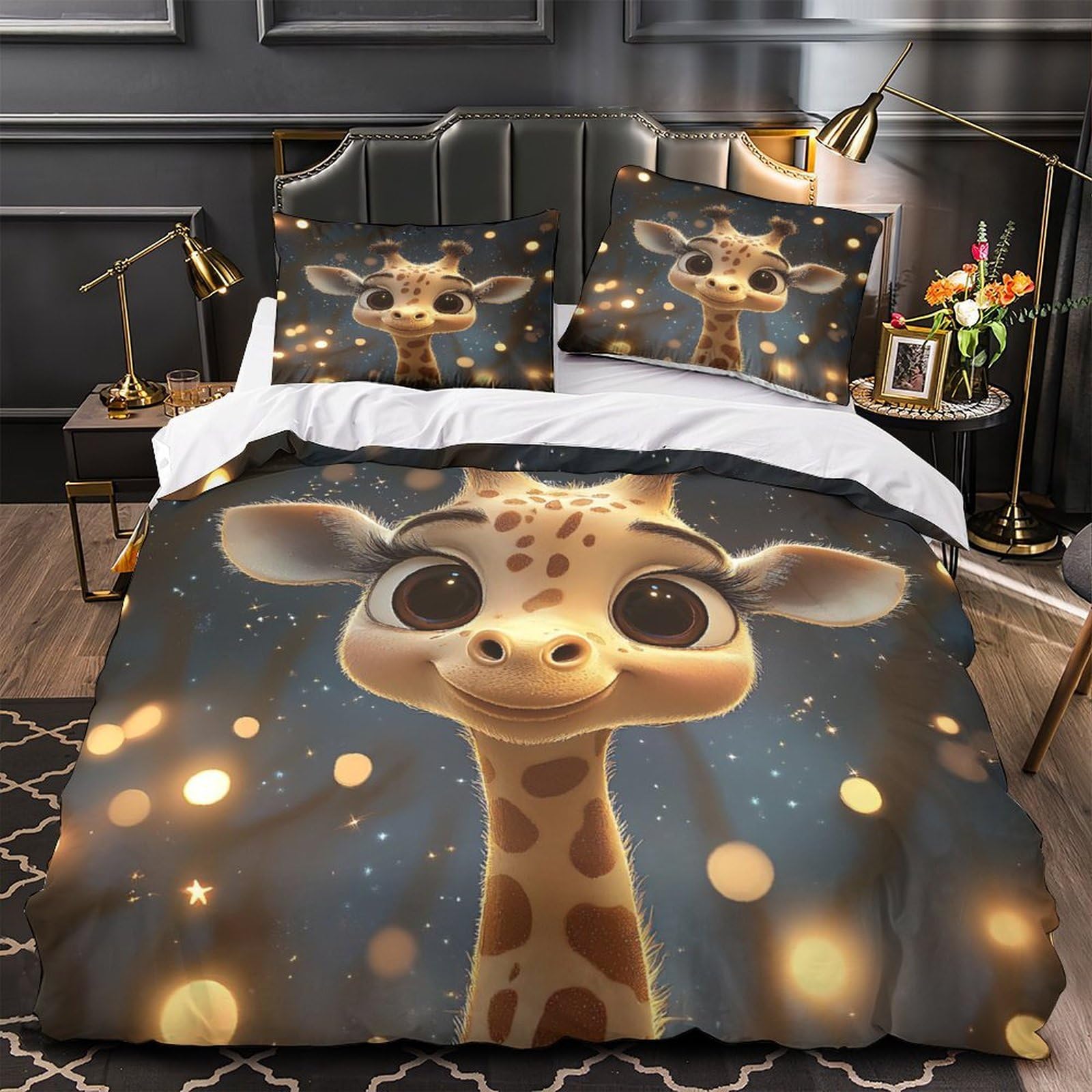 MMDASBVPE Cute Giraffe Cartoon Comforter Cover 3D Print Wrinkle-Resistant 3PCs Bed Linen Hidden Zipper Quilt Cover Extra Soft Washable for Teens Youth Adults Women Kids Boys Single（135x200cm）