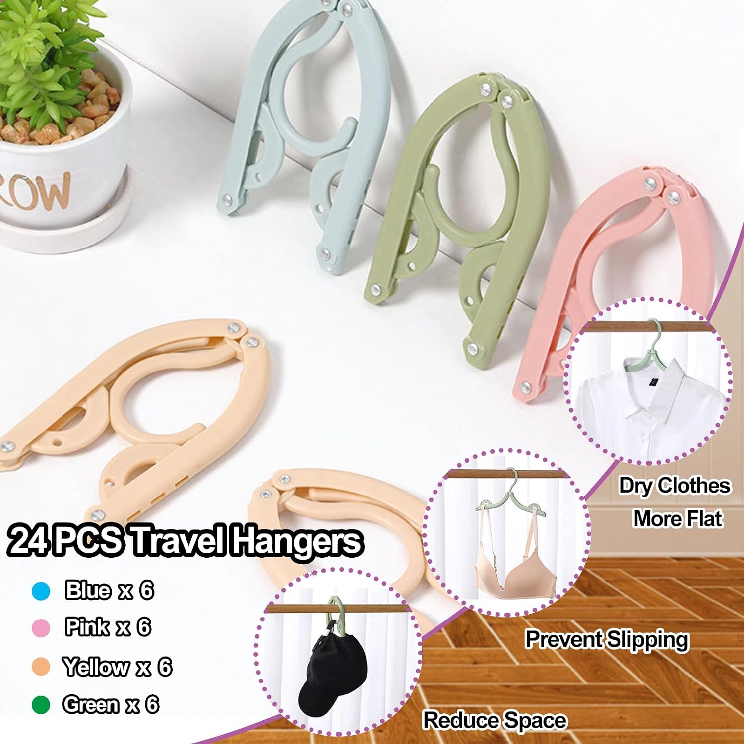 24PCS Travel Hangers,Portable Folding Clothes Hangers,with Clotheslines