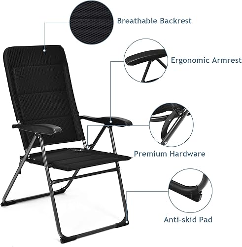Miniatura 8 de S AFSTAR Sillas plegables para patio, juego de 2 sillas portátiles con reposabrazos y respaldos ajustables para césped, piscina, balcón (2)