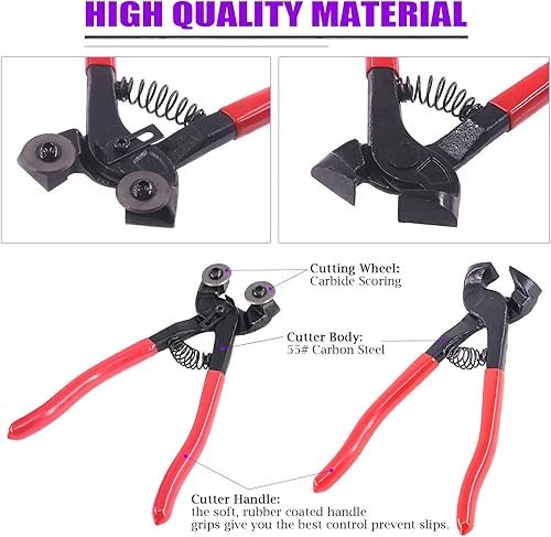 Miniatura 4 de Swpeet Juego de 2 pinzas de vidrio resistentes para corte de mosaico y pinzas de azulejos con 1 libra y 3 estilos triángulo/diamante/cuadrados,