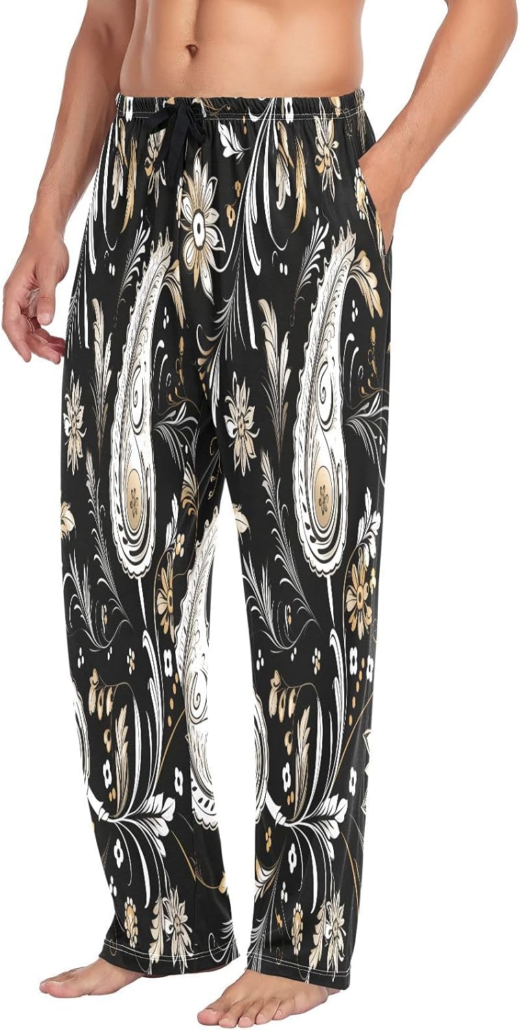 ALAZA Paisley Ornament Ethnic Men's Pajama Pants Men Cotton Pajama Bottoms with Pockets, S