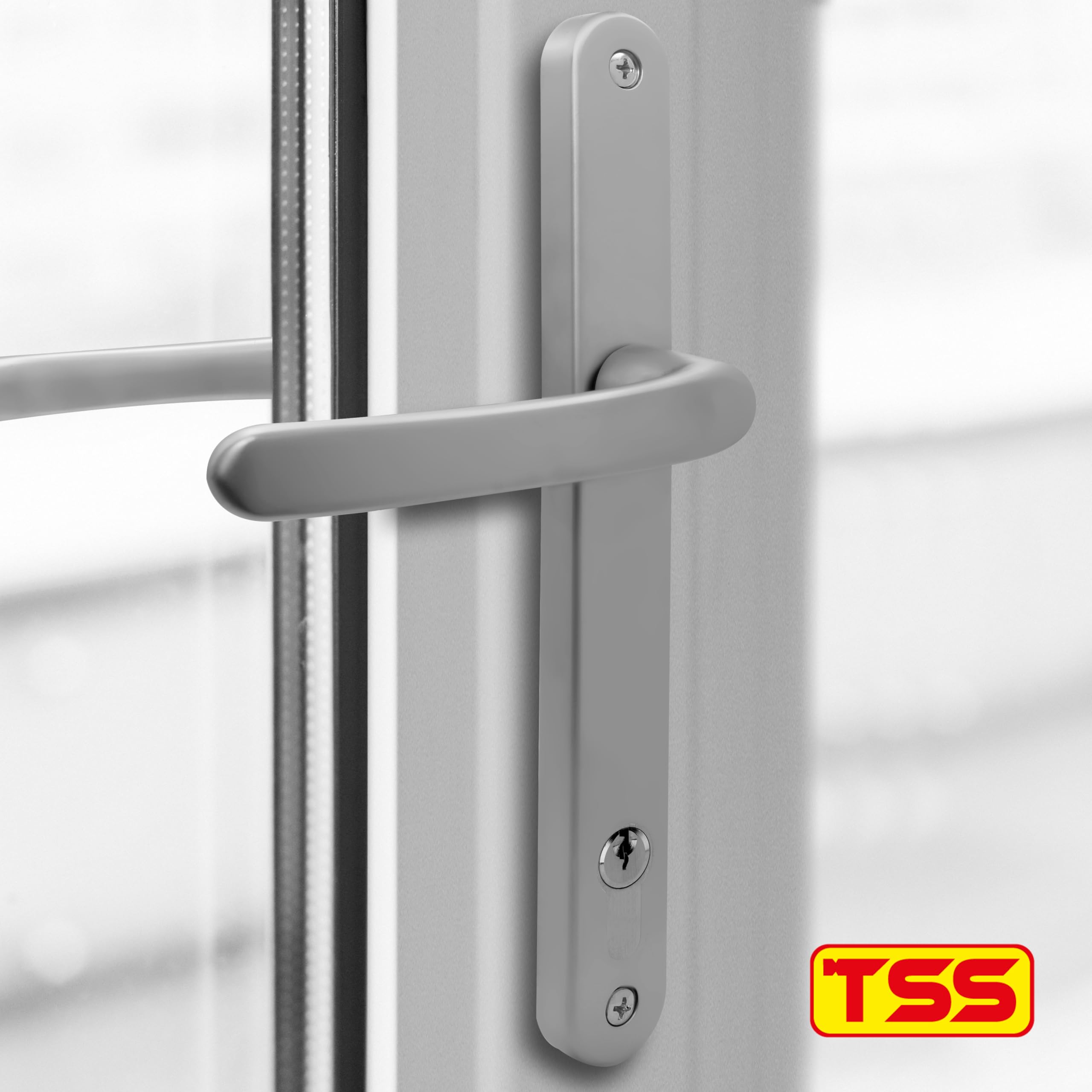 TSS Silver UPVC Door Handle Pair Set, 117mm PZ (Centres), Sprung, Lever Lever, 237mm Screw To Screw (screw centres) - Image 2