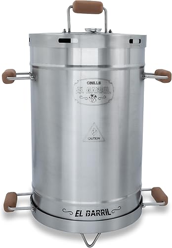 El Barril Lite - Parrilla ahumadora de barril grande, acero inoxidable 430, capacidad de 45 libras, 14 ganchos de carne, parrilla superior y