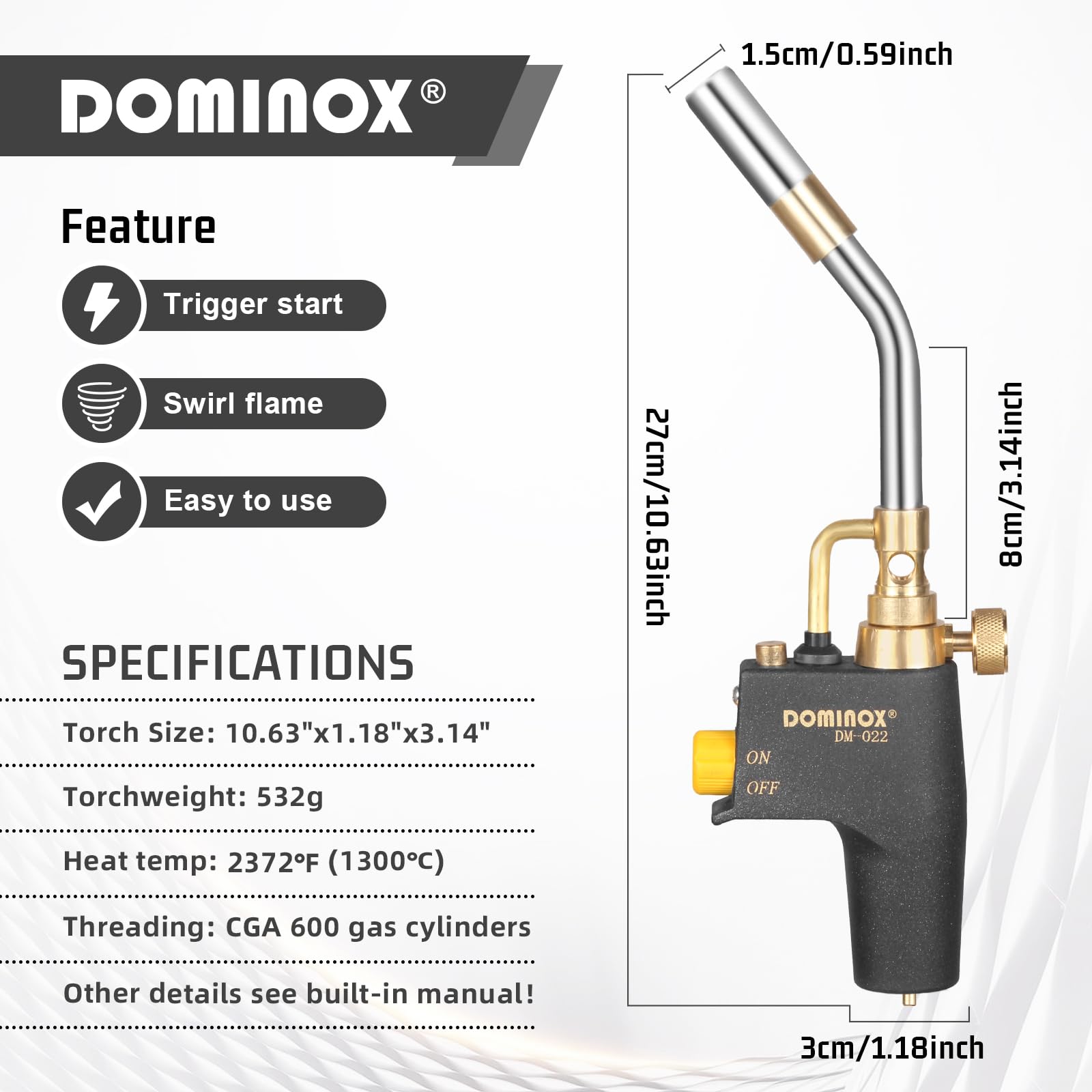 Torcia a propano ad alta intensità con tubo da 1,5 m, torcia a gas per propano, mappa e serbatoio Mapp, kit testa torcia a propano, torcia a gas Mapp per accendere, cucinare, saldare (non