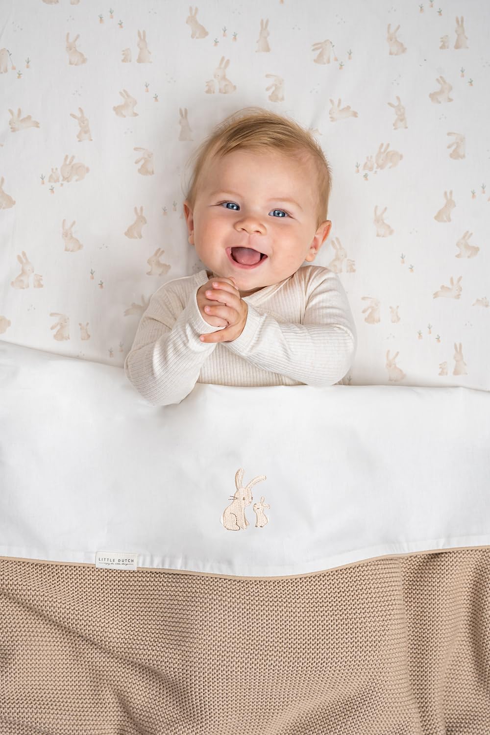Little Dutch Decke Strickdecke Kinderdecke Strick Kinder (110x140 cm) Newborn Naturals beige - Pure