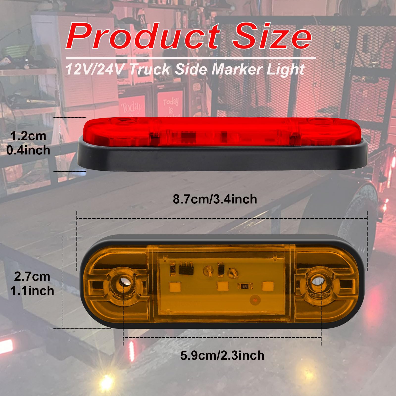 Biqing 12PCS 12V/24V Luci di Posizione Laterali Indicatori,3.4" LED Luci di Posizione per Rimorchio Camion Caravan Camper Barca Trattore Bus(Rosso+Bianco+Giallo)