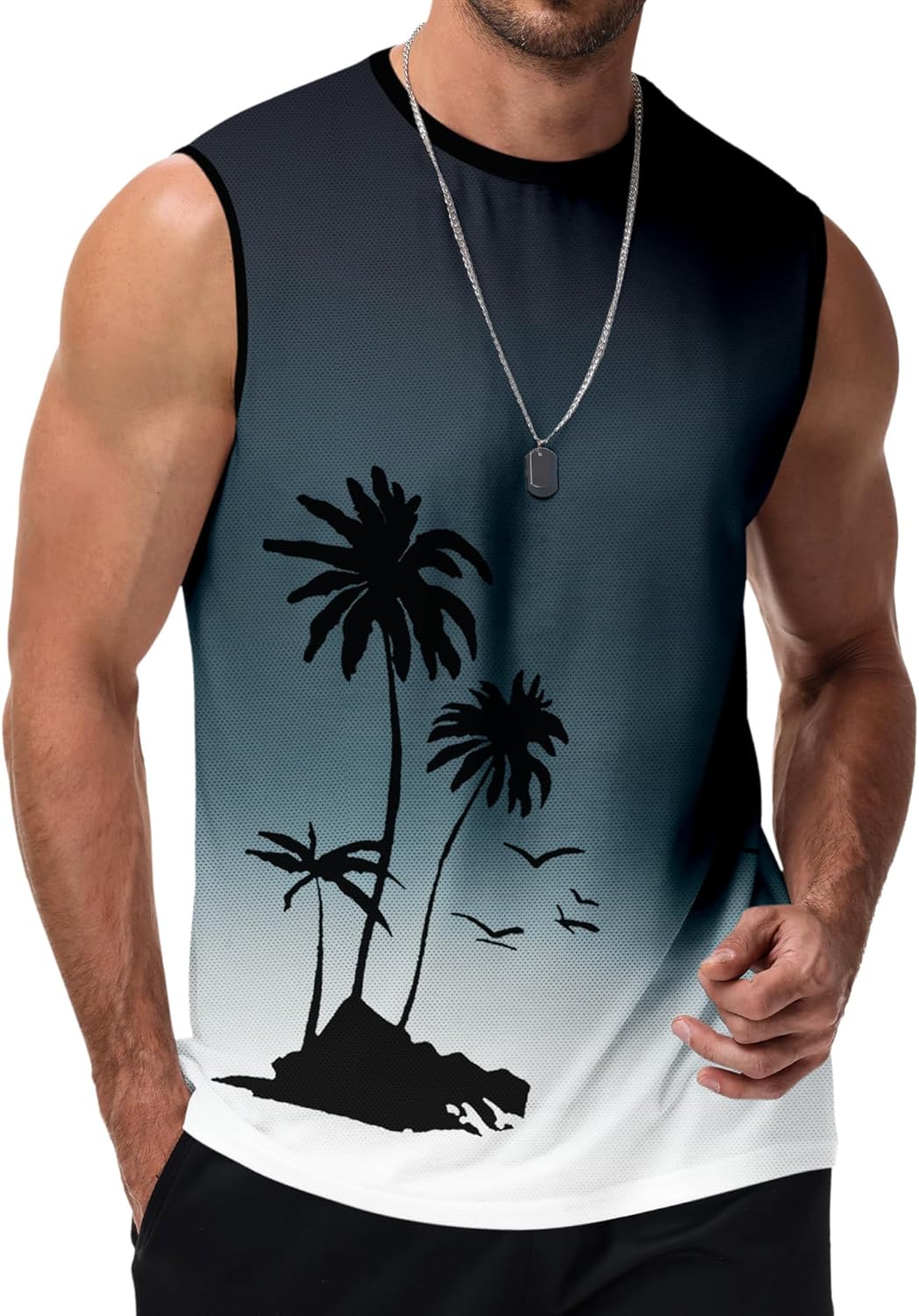 Quick Dry Shirts for Men Summer Sleeveless Graphic Tank Tops Beach Vacation Hawaiian Tee Shirts Black XL