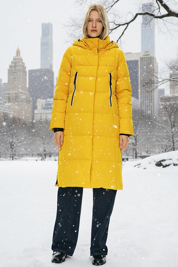 Orolay Women's Thickened Long Down Jacket Winter Down Coat Hooded Puffer Jacket with Side Zipper Spectra Yellow S by Orolay - Image 3