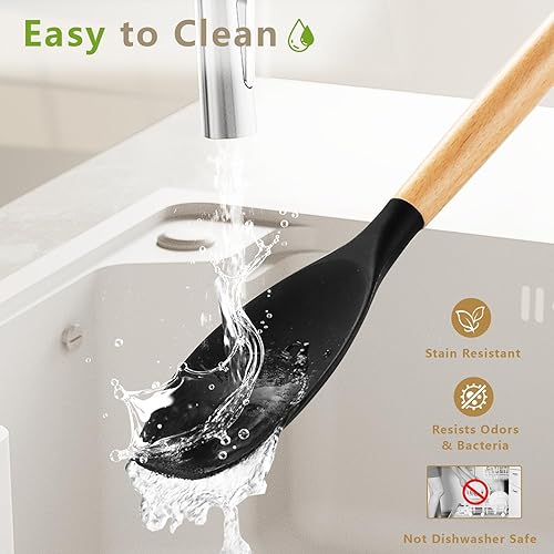 Miniatura 6 de Juego de utensilios de cocina de silicona con soporte, juego de 12 utensilios de cocina resistentes al calor con mango de madera, espátula sin BPA,