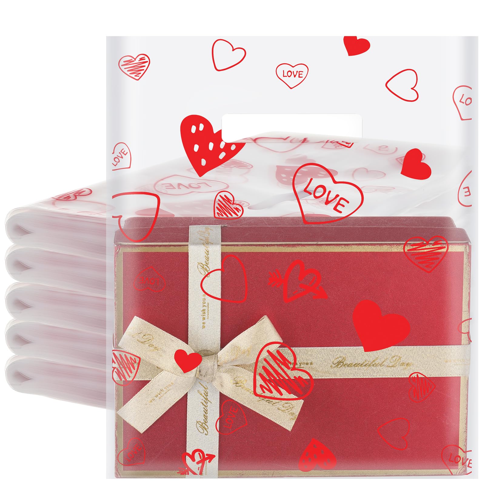 Yeaqee 36 Sacchetti Regalo Trasparenti In PVC Con Cuori Rossi E Manici – Perfetti Per San Valentino E Feste